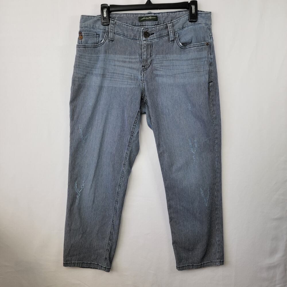Eddie Bauer Women's Striped Distressed Denim Cropped Pants Size 8